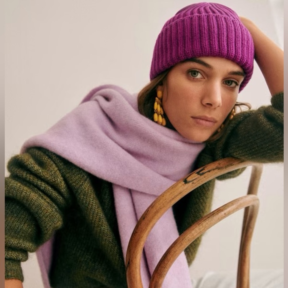 Sezane Purple Knit Merino Wool Beanie
